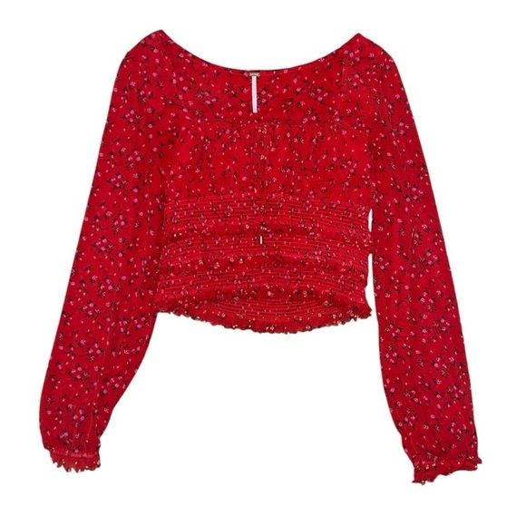 Free People Tops - Free people Lolita red purple floral blouse women’s size medium
